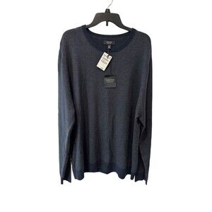 Nordstrom Sweater Mens 3XL Navy Blue Birds Eye Crewneck Wool Blend Pullover R4-1
